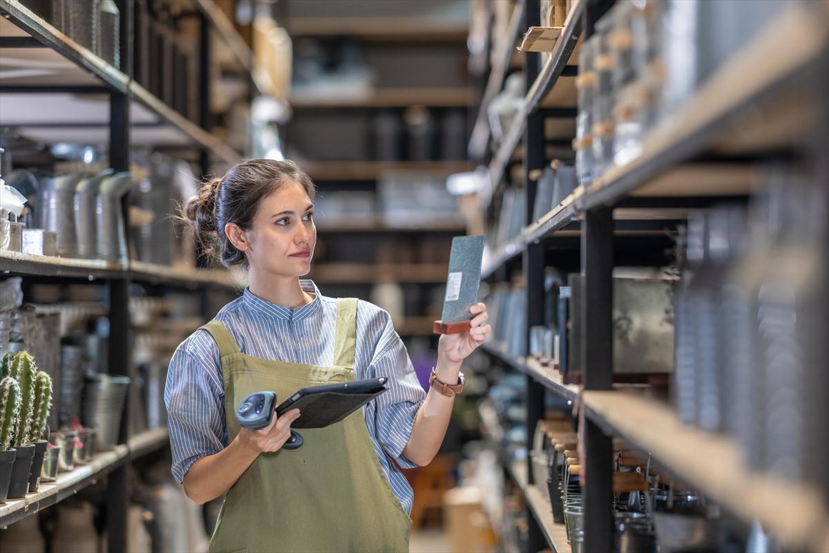 Entrepreneur checking inventory